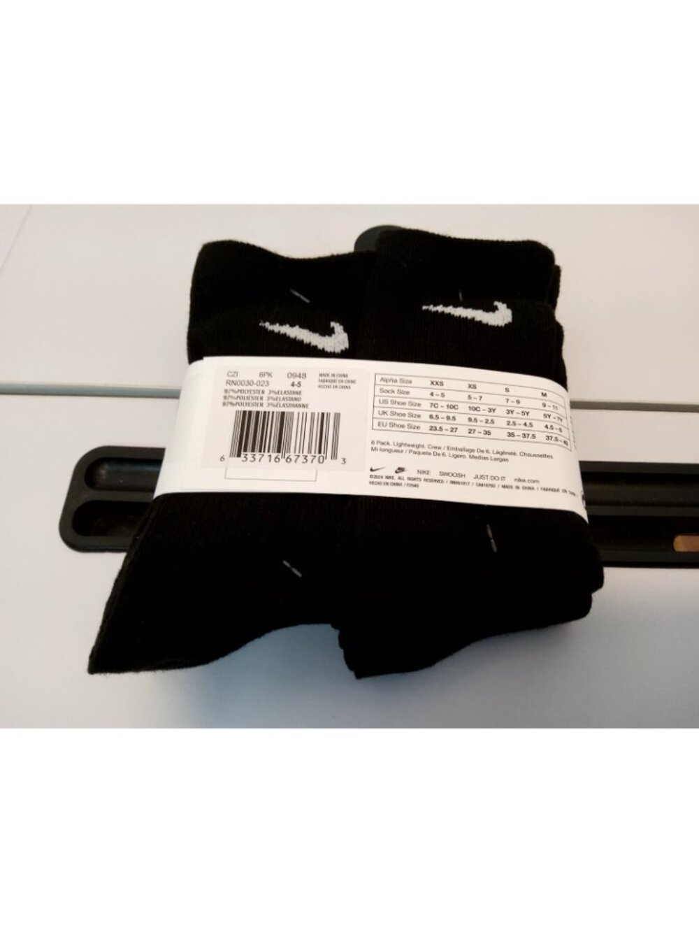 Nike Boys Black 6 Pairs Crew Socks Dri Fit XXS 7C-10C RN0030 023 New With Tags - Picture 5 of 5